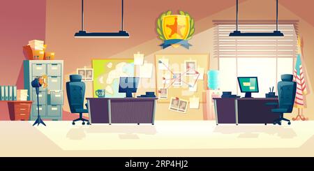 Police station or department, investigation bureau room interior with ...