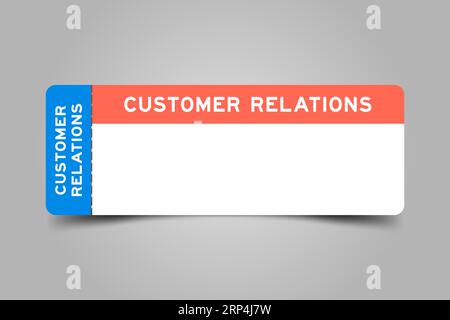 Blue and orange color ticket with word customer relations and white copy space Stock Vector