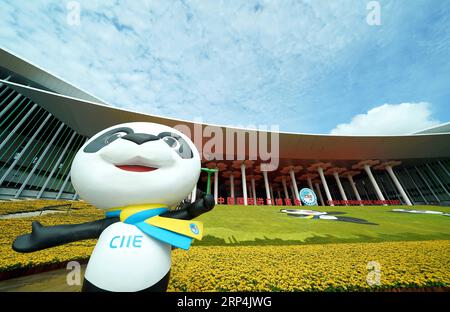 (181110) -- SHANGHAI, Nov. 10, 2018 -- Jinbao, mascot of China International Import Expo (CIIE), is seen at the National Exhibition and Convention Center (Shanghai), the main venue of the first CIIE, in Shanghai, east China, Nov. 4, 2018. ) Xinhua Headlines: Chorus of free trade for humanity ChenxJianli PUBLICATIONxNOTxINxCHN Stock Photo