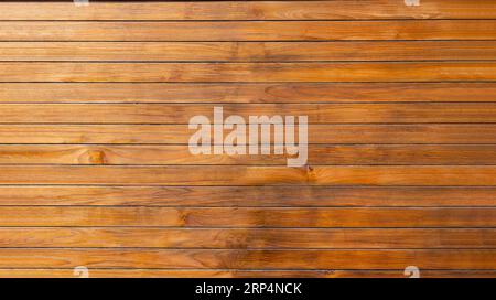 Wood floor background texture. Wooden flooring outdoors material, natural color varnished blank plank backdrop. Banner, copy space, top view Stock Photo
