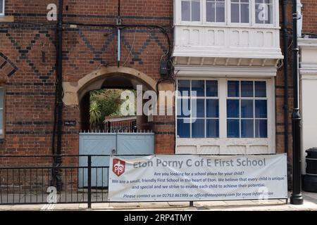 Eton, Windsor, Berkshire, UK. 2nd September, 2023. The Eton Porny C of E First School in Eton High Street. Mot children return to school this week following the summer holidays. Credit: Maureen McLean/Alamy Stock Photo