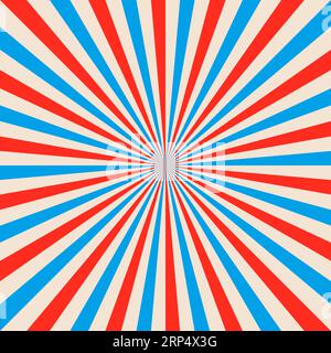 Abstract colored sunbeats vintage background. Red blue dream retro rays Stock Vector