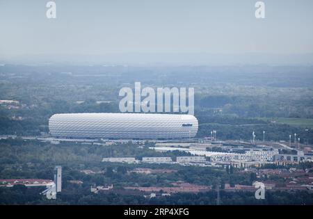 Panoramic view of Munich city at a rainy day. Allianz arena stadium at Munich, Bavaria, Germany Stock Photo