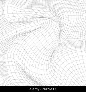 Distorted wave monochrome texture. dynamical rippled surface. Vector mesh grid pattern of lines Stock Vector