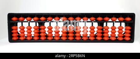 Abacus ancient calculator math arithmetic education, Abacus isolated on white background. Stock Photo