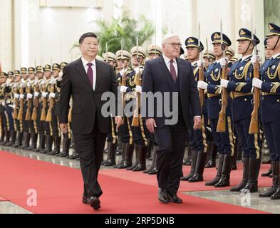 181210 -- BEIJING, Dec. 10, 2018 -- Chinese President Xi Jinping L, front holds a welcoming ceremony for German President Frank-Walter Steinmeier before their talks at the Great Hall of the People in Beijing, capital of China, Dec. 10, 2018.  wyo CHINA-BEIJING-XI JINPING-GERMAN PRESIDENT-TALKS CN WangxYe PUBLICATIONxNOTxINxCHN Stock Photo