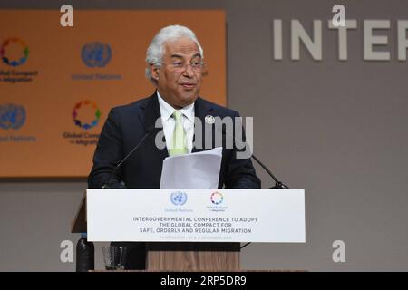 (181210) -- RABAT, Dec. 10, 2018 -- Portuguese Prime Minister Antonio Costa speaks during the UN Intergovernmental Conference on Migration to adopt the Global Compact for Safe, Orderly and Regular Migration in Marrakech, Morocco, Dec. 10, 2018. ) (wyo) MOROCCO-MARRAKECH-CONFERENCE-MIGRATION Aissa PUBLICATIONxNOTxINxCHN Stock Photo