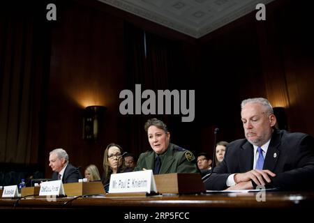 (181212) -- WASHINGTON, Dec. 12, 2018 -- Chief of U.S. Border Patrol Carla L. Provost (C) testifies on Narcos: Transnational Cartels and Border Security before the Subcommittee on Border Security and Immigration of the Senate Judiciary Committee in Washington D.C., the United States, on Dec. 12, 2018. ) U.S.-WASHINGTON D.C.-BORDER PATROL-CHIEF-TESTIFYING TingxShen PUBLICATIONxNOTxINxCHN Stock Photo