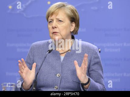 (181214) -- BRUSSELS, Dec. 14, 2018 -- German Chancellor Angela Merkel speaks during a press conference at the end of an EU Summit in Brussels, Belgium, on Dec. 14, 2018. ) BELGIUM-BRUSSELS-EU-SUMMIT YexPingfan PUBLICATIONxNOTxINxCHN Stock Photo