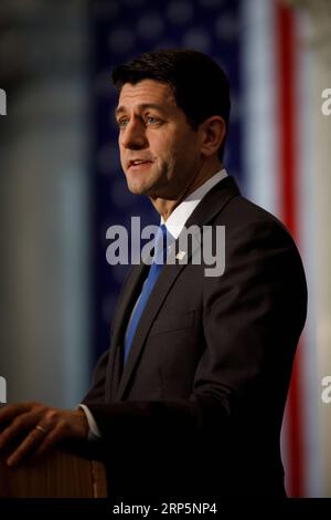 (181220) -- WASHINGTON, Dec. 20, 2018 -- Outgoing U.S. House Speaker Paul Ryan gives his farewell address at the Library of Congress on Capitol Hill in Washington Dec. 19, 2018. Ryan, 48, has served for almost two decades as a congressman representing Wisconsin State in the House of Representatives. His speakership will be succeeded on Jan. 3 by Nancy Pelosi, a Democratic congresswoman who is now House Minority Leader. ) U.S.-WASHINGTON-PAUL RYAN-FAREWELL ADDRESS TingxShen PUBLICATIONxNOTxINxCHN Stock Photo