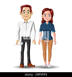 Vector illustration of a man and a woman in casual clothes on a white background Stock Photo