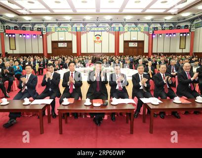 (181229) -- BEIJING, Dec. 29, 2018 -- Leaders of the Communist Party of China (CPC) and the state Xi Jinping, Li Keqiang, Li Zhanshu, Wang Yang, Wang Huning, Zhao Leji, Han Zheng, Wang Qishan attend a New Year gathering held by the National Committee of the Chinese People s Political Consultative Conference (CPPCC) in Beijing, capital of China, Dec. 29, 2018. ) CHINA-BEIJING-CPPCC-NEW YEAR GATHERING (CN) HuangxJingwen PUBLICATIONxNOTxINxCHN Stock Photo