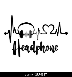 Headphone ,typography t shirt design, tee print, t-shirt design, lettering t shirt design, Silhouette t shirt design Stock Vector