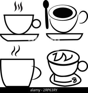 Coffee icon collection - vector outline illustration and silhouette Stock Vector