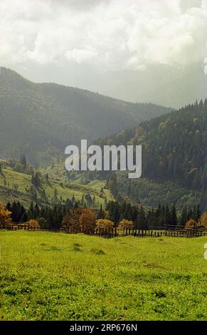 Landscape with a mountain pasture in Neamt County, Romania, approx. 2000 Stock Photo