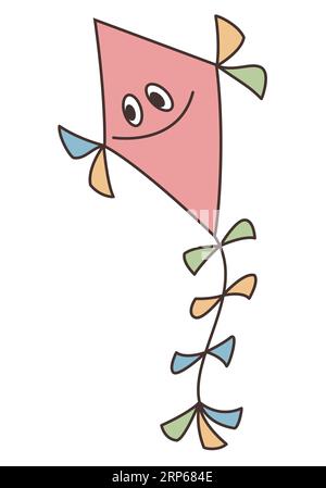 Kite - one traditional flying diamond kite, color cartoon vector illustration isolated on white Stock Vector