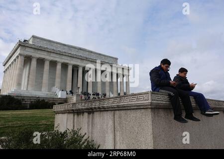 (190106) -- WASHINGTON, Jan. 6, 2019 -- Photo taken on Jan. 5, 2019 shows the Lincoln Memorial in Washington D.C., the United States. U.S. President Donald Trump is demanding over 5 billion U.S. dollars in border security to deliver his signature campaign promise to build a wall along the U.S. southern border with Mexico, which has strongly rejected by Democrats. Their disagreement has led to a budget impasse and a partial government shutdown, which enters its 15th day Saturday. ) U.S.-WASHINGTON D.C.-GOV T SHUTDOWN LiuxJie PUBLICATIONxNOTxINxCHN Stock Photo