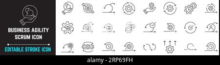 Agility Editable Stroke Icon, Scrum and Agile software methodology related editable stroke outline icons, Agile Cycle Line Icon Flexible Methodology Stock Vector