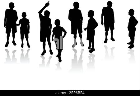 Grandfather and grandson talking; silhouettes of a grandfather and his grandson debating Stock Vector