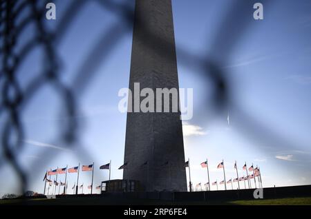 (190112) -- WASHINGTON, Jan. 12, 2019 (Xinhua) -- Photo taken on Jan. 11, 2019 shows the Washington Monument in Washington D.C., the United States. As the clock struck midnight, the partial government shutdown over disputed congressional funds for President Donald Trump s border wall entered the 22nd day on Saturday, making it the longest government closure in the U.S. history. (Xinhua/Liu Jie) U.S.-WASHINGTON D.C.-GOV T-SHUTDOWN PUBLICATIONxNOTxINxCHN Stock Photo