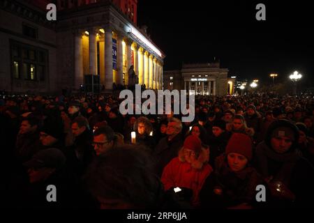 (190115) -- WARSAW, Jan. 15, 2019 -- People march in commemoration of Pawel Adamowicz, the late Mayor of the Polish port city of Gdansk, in center of Warsaw, Poland, Jan. 14, 2018. The UN refugee agency, UNHCR, said Monday it is deeply shocked and saddened to hear that Pawel Adamowicz has died after being stabbed at a charity event. Adamowicz launched the Gdansk Immigrant Integration Model in 2016, a model that has inspired other Polish cities, said the UN agency. The agency wrote in February 2018 that the Gdansk Model is a comprehensive program to help refugees and migrants integrate. ) POLAN Stock Photo