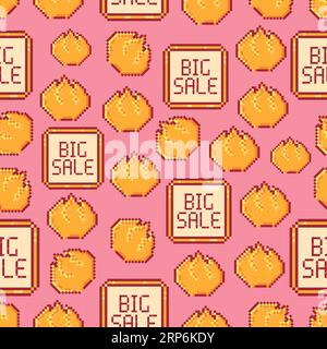 Cute vector sale pattern in pixel art style Stock Vector