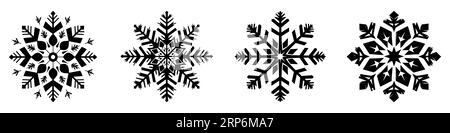 Snowflake icons set. Collection of blue snowflakes on white background. Vector illustration Stock Vector