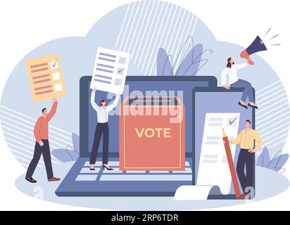 Online voting, survey in media or internet. People vote government, digital ballots. Electronic political election, statement or feedback kicky vector Stock Vector