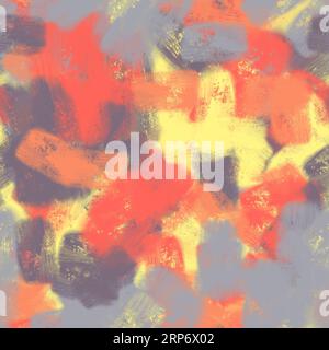 Big grey, orange, yellow and dark eggplant brush strokes. Abstract seamless pattern. Stock Photo