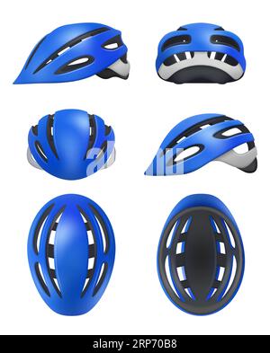 Bike helmet. Riders head protection items decent vector extreme sportsmen bikers helmet various views Stock Vector