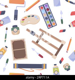 Tools artist pattern. brush pencil paint vector seamless background Stock Vector