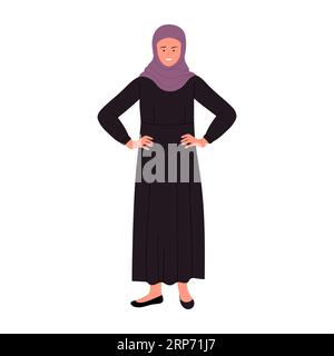 Muslim businesswoman with hands on hips. Female arabic manager in standing pose cartoon vector illustration Stock Vector
