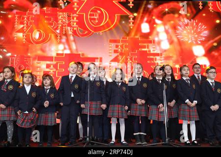 (190127) -- SOFIA, Jan. 27, 2019 (Xinhua) -- Bulgarian children sing in a gala show titled Let s Share the Chinese New Year Together in Sofia, Bulgaria, Jan. 26, 2019. Some 500 Bulgarians and Chinese attended the gala show to celebrate the upcoming Spring Festival. The event, jointly organized by the China Cultural Center, Confucius Institute in Sofia, and city government departments of Ningbo and Quanzhou, was also dedicated to the 70th anniversary of the establishment of diplomatic relations between the People s Republic of China and Bulgaria. (Xinhua/Zhan Xiaoyi) BULGARIA-SOFIA-GALA SHOW-CH Stock Photo