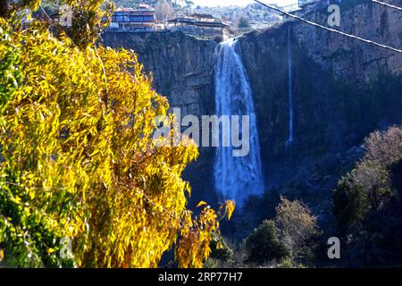 (190130) -- JEZZINE, Jan. 30, 2019 -- Photo taken on Jan. 30, 2019 shows the Jezzine waterfall located in Jezzine, about 40 km south of Lebanon s capital Beirut. ) LEBANON-JEZZINE-WATERFALL BilalxJawich PUBLICATIONxNOTxINxCHN Stock Photo