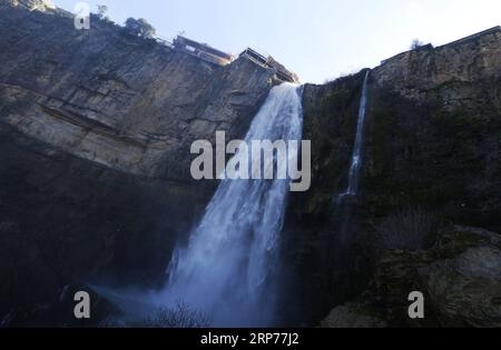 (190130) -- JEZZINE, Jan. 30, 2019 -- Photo taken on Jan. 30, 2019 shows the Jezzine waterfall located in Jezzine, about 40 km south of Lebanon s capital Beirut. ) LEBANON-JEZZINE-WATERFALL BilalxJawich PUBLICATIONxNOTxINxCHN Stock Photo