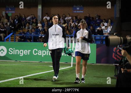 Kingston, UK. 03rd Sep, 2023. London, England, September 03, 2023: 45 minutes in the tank for goalkeeper Zecira Musovic (Chelsea, 1) and Maren Mjelde (Chelsea, 18) during the Pre Season Friendly game between Chelsea and Roma at Kingsmeadow, London, England. (Bettina Weissensteiner/SPP) Credit: SPP Sport Press Photo. /Alamy Live News Stock Photo