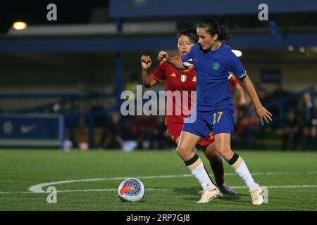 London, UK. 03rd Sep, 2023. London, Septmber 3rd 2023: Jessie Fleming (17 Chelsea) during the Pre Season Friendly game between Chelsea and Roma at Kingsmeadow, London, England. (Pedro Soares/SPP) Credit: SPP Sport Press Photo. /Alamy Live News Stock Photo