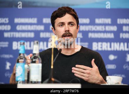 (190209) -- BERLIN, Feb. 9, 2019 (Xinhua) -- Director, screenwriter and actor Casey Affleck of film Light of My Life attends a press conference during the 69th Berlin International Film Festival in Berlin, capital of Germany, Feb. 8, 2019. (Xinhua/Shan Yuqi) GERMANY-BERLIN-BERLINALE- LIGHT OF MY LIFE PUBLICATIONxNOTxINxCHN Stock Photo