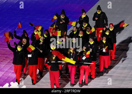(190211) -- SARAJEVO, Feb. 11, 2019 (Xinhua) -- Belgium s youth Olympic team parade during the opening ceremony of 14th European Youth Olympic Festival (EYOF 2019) at the City Olympic Stadium in Sarajevo, Bosnia and Herzegovina (BiH) on Feb. 10, 2019. (Xinhua/Nedim Grabovica) (SP)BOSNIA AND HERZEGOVINA-SARAJEVO-EUROPEAN YOUTH OLYMPIC FESTIVAL PUBLICATIONxNOTxINxCHN Stock Photo