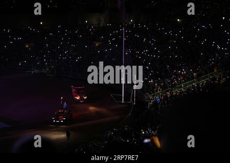 (190211) -- SARAJEVO, Feb. 11, 2019 (Xinhua) -- A torch bearer carries the Olympic torch into the stadium during the opening ceremony of 14th European Youth Olympic Festival (EYOF 2019) at the City Olympic Stadium in Sarajevo, Bosnia and Herzegovina (BiH) on Feb. 10, 2019. (Xinhua/Nedim Grabovica) (SP)BOSNIA AND HERZEGOVINA-SARAJEVO-EUROPEAN YOUTH OLYMPIC FESTIVAL PUBLICATIONxNOTxINxCHN Stock Photo