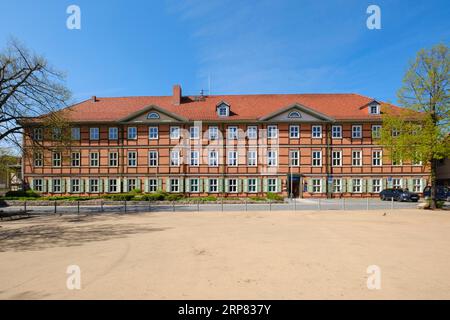 Police station at Nicolaiplatz, renovated half-timbered house, Wernigerode, Harz, Saxony-Anhalt, Germany Stock Photo