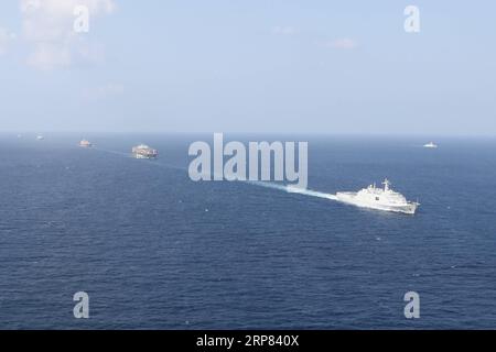 (190217) -- BEIJING, Feb. 17, 2019 -- Changbaishan Warship (R) is seen during a convoy mission executed by five warships from the 18th and 19th batches of convoy fleets sent by the Chinese People s Liberation Army Navy in the Gulf of Aden, on Dec. 20, 2014. Zhang Yuelin) Zhang Yuelin) Xinhua Headlines: In Munich, China shows positive role in global politics ZZhangxYuelin PUBLICATIONxNOTxINxCHN Stock Photo