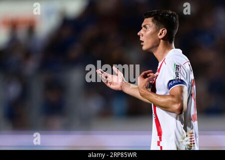 Matteo Pessina of AC Monza reacts during the Serie A football match between Atalanta BC and AC Monza. Stock Photo
