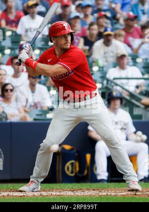 Philadelphia Phillies' J.T. Realmuto watches a home run during a baseball  game, Thursday, Aug. 10, 2023, in Philadelphia. (AP Photo/Matt Slocum Stock  Photo - Alamy