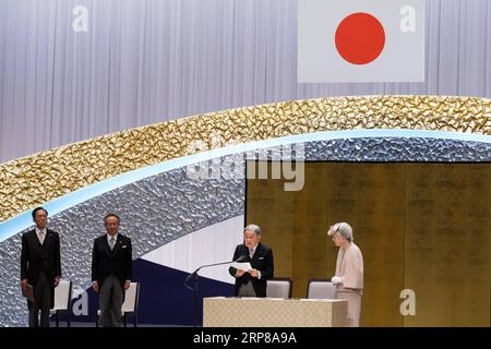 (190224) -- TOKYO, Feb. 24, 2019 (Xinhua) -- Japanese Emperor Akihito (2nd R) and Empress Michiko (1st R) attend the ceremony to mark the 30th anniversary of emperor s enthronement in Tokyo, Japan, Feb. 24, 2019. (Xinhua/Pool) JAPAN-TOKYO-EMPEROR-30TH ANNIVERSARY PUBLICATIONxNOTxINxCHN Stock Photo