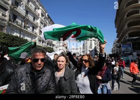 (190301) -- ALGIERS, March 1, 2019 () -- People participate in an anti-government protest in Algiers, Algeria, on March 1, 2019. Hundreds of thousands of Algerians on Friday took to the street for the largest ever anti-government protest in the North African nation. () ALGERIA-ALGIERS-ANTI-GOVERNMENT-PROTEST Xinhua PUBLICATIONxNOTxINxCHN Stock Photo