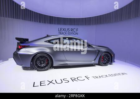 (190305) -- GENEVA, March 5, 2019 (Xinhua) -- A Lexus RC F Track Edition is seen on the first press day of the 89th Geneva International Motor Show in Geneva, Switzerland, on March 5, 2019. Featuring about 220 world exhibitors, the 89th Geneva International Motor Show will be opened to the public from March 7 to 17. (Xinhua/Xu Jinquan) SWITZERLAND-GENEVA-MOTOR SHOW-PRESS DAY PUBLICATIONxNOTxINxCHN Stock Photo