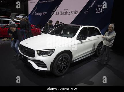(190305) -- GENEVA, March 5, 2019 (Xinhua) -- Photo taken on March 5, 2019 shows the new Mercedes-Benz GLC at the 89th Geneva International Motor Show in Geneva, Switzerland. The Motor Show will open to the public from March 7 to March 17. (Xinhua/Xu Jinquan) SWITZERLAND-GENEVA-INTERNATIONAL MOTOR SHOW PUBLICATIONxNOTxINxCHN Stock Photo