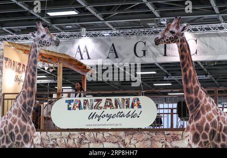 (190306) -- BERLIN, March 6, 2019 (Xinhua) -- Photo taken on March 6, 2019 shows part of the booth of Tanzania during the ITB Berlin travel trade show in Berlin, capital of Germany. The ITB Berlin travel trade show kicked off here on Wednesday, drawing around 10,000 exhibitors worldwide. Starting Wednesday, the first three days of the fair are reserved for trade visitors while private individuals can visit the ITB on Saturday and Sunday. (Xinhua/Shan Yuqi) GERMANY-BERLIN-2019 ITB BERLIN-OPENING PUBLICATIONxNOTxINxCHN Stock Photo
