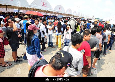 (190317) -- BANGKOK, March 17, 2019 -- People queue to vote at a polling station in Samut Prakan province, on the outskirts of Bangkok, Thailand, March 17, 2019. An average of 75 percent voter turnout was reported in Sunday s early voting for the general election in Thailand, a senior official of the Election Commission said. ) THAILAND-BANGKOK-GENERAL ELECTION-EARLY VOTING RachenxSageamsak PUBLICATIONxNOTxINxCHN Stock Photo